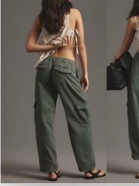 Pilcro by Anthropologie Oliv Green Cargo Pants - Relaxed Utility Style Linen M